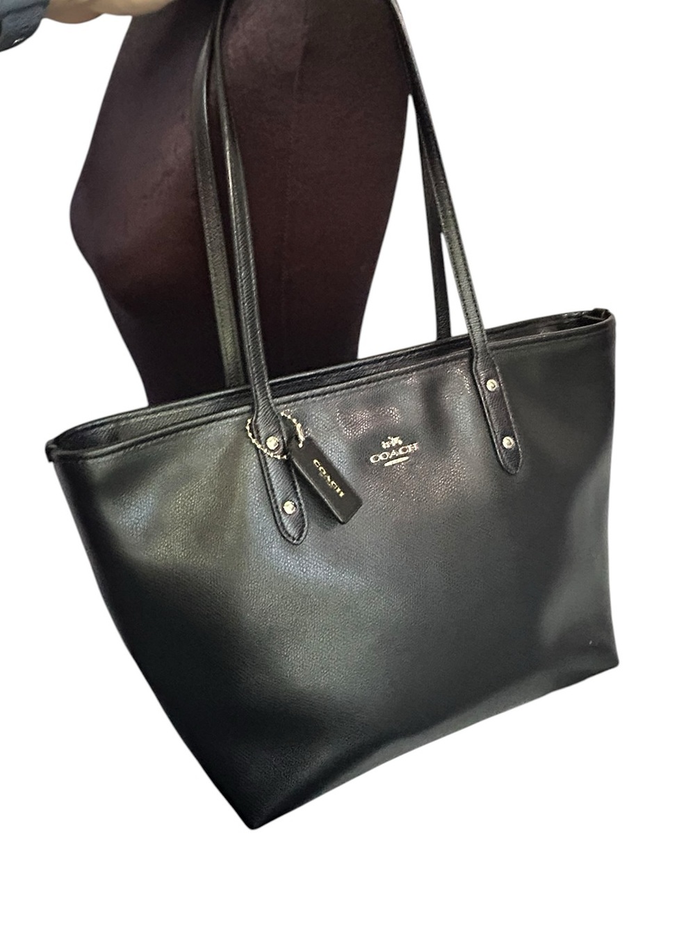 COACH Crossgrain Large City Tote Shoulder Midnight Black Zip Purse #F36875